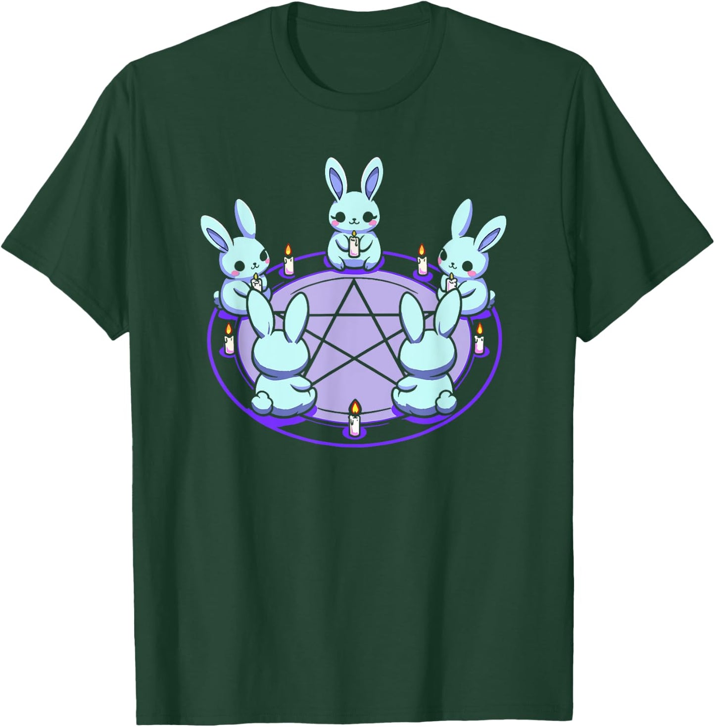 Bunnies Alternative Alt Summoning Demons Circle Bunny Rabbit Blue Pentacle Pentagram Pastel Goth Dark Humor , Small T-Shirt - T-Shirt | Forest