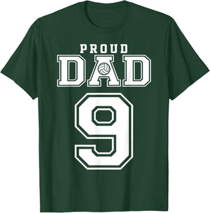Custom Proud Volleyball Dad Number 9 Personalized T-Shirt - T-Shirt | Forest