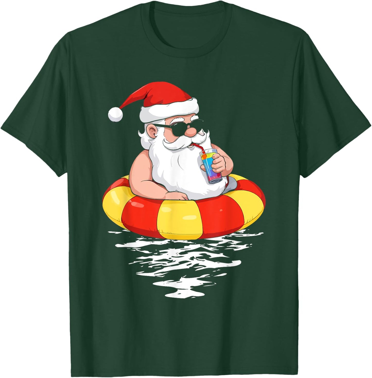 Summer Christmas in July Tropical Santa On Pool Summer Santa T-Shirt - T-Shirt | Forest