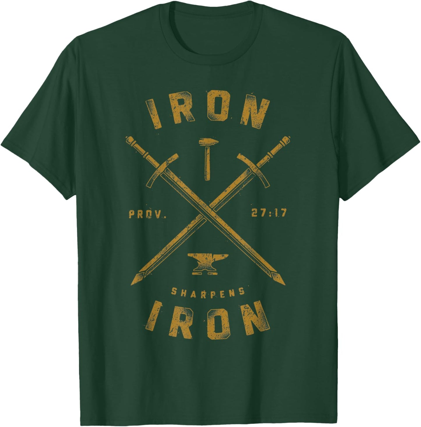 Vintage Iron Sharpens Iron Men Women Strong Christian Gift T-Shirt - T-Shirt | Forest