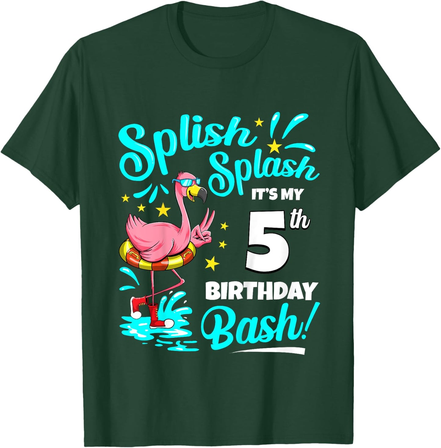 5th Birthday Flamingo 5 Years Old Pool Party Summer T-Shirt - T-Shirt | Forest