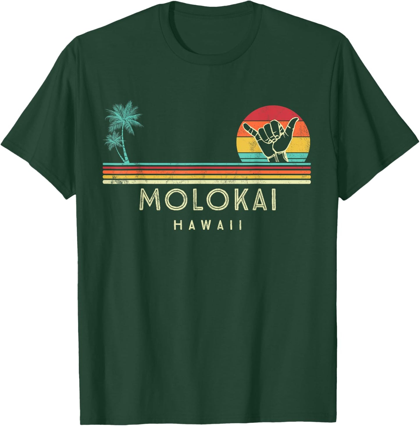 Molokai Hawaii Shaka palm trees tropical T-Shirt - T-Shirt | Forest