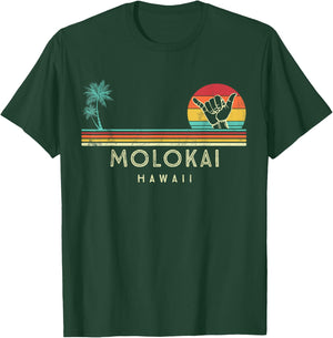 Molokai Hawaii Shaka palm trees tropical T-Shirt - T-Shirt | Forest