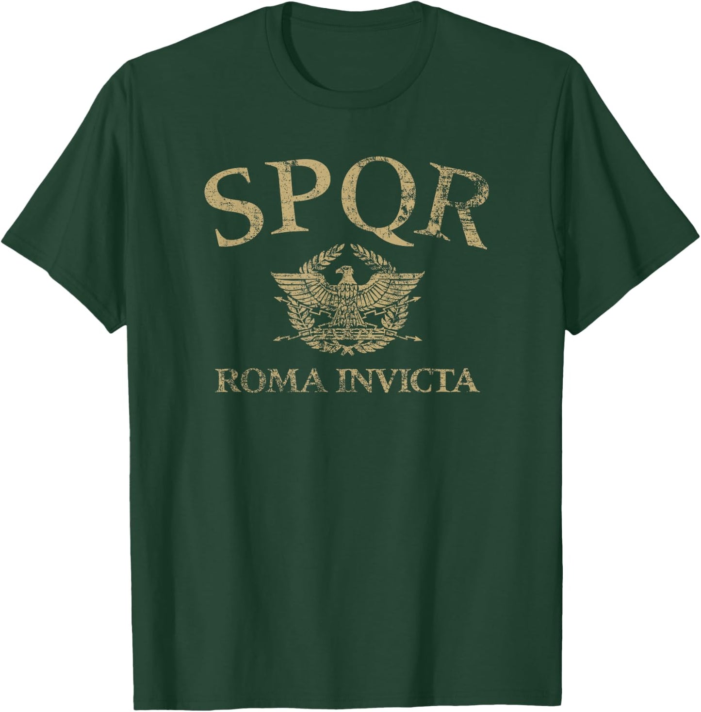 SPQR Arched Roman Eagle Roma Invicta Distressed , Small, Black T-Shirt - T-Shirt | Forest