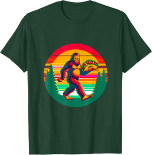 Funny Vintage Big Foot aka Sasquatch Holding a Taco T-Shirt - T-Shirt | Forest