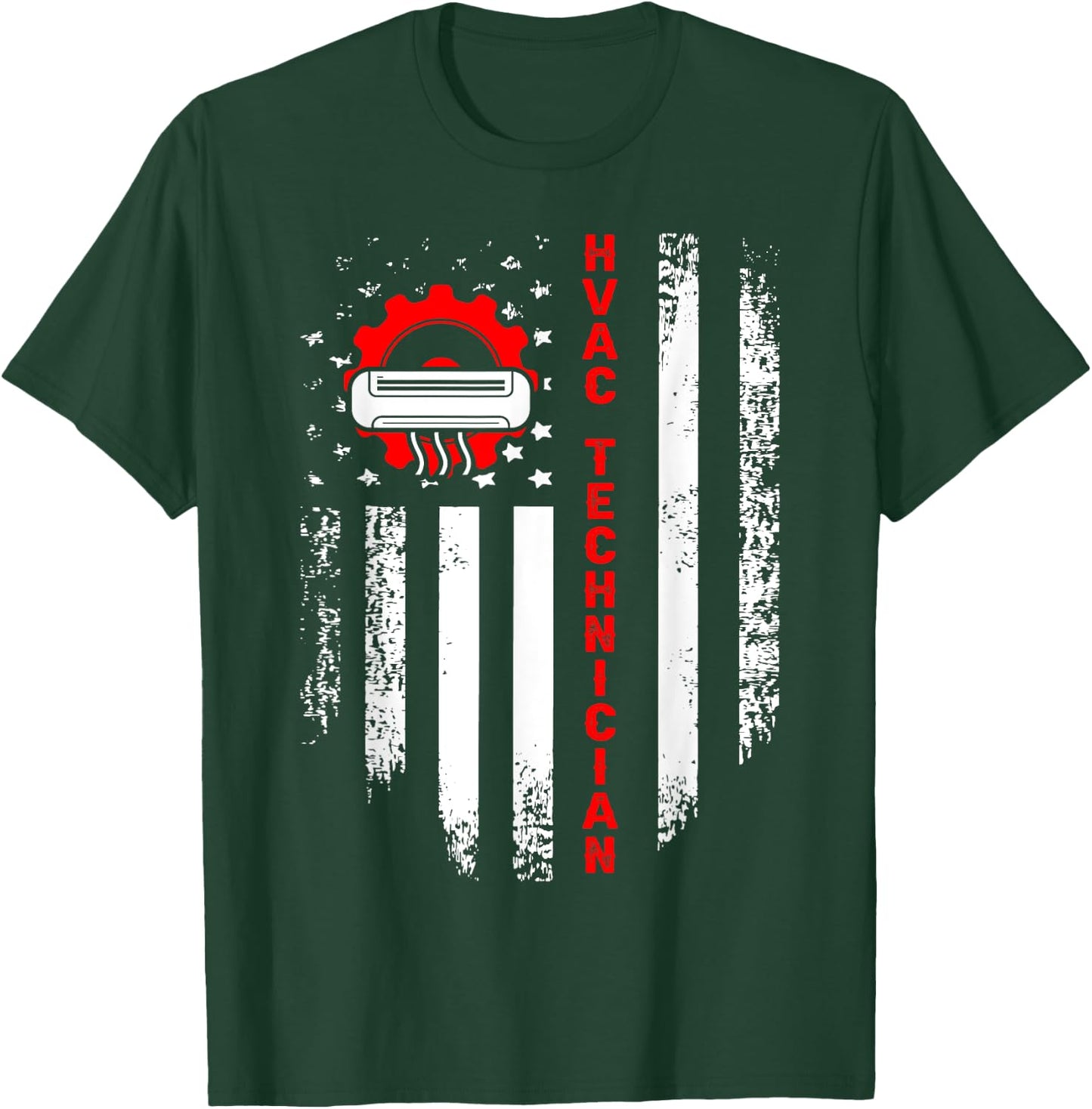 HVAC Technician USA Flag Mechanic Repairman T-Shirt - T-Shirt | Forest