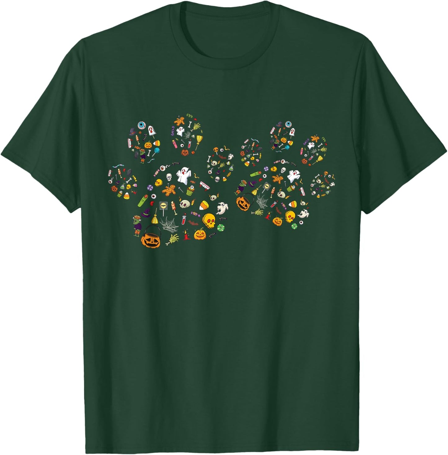 Cute Paw Print Halloween Dog Candy Pumpkin Ghost T-Shirt - T-Shirt | Forest