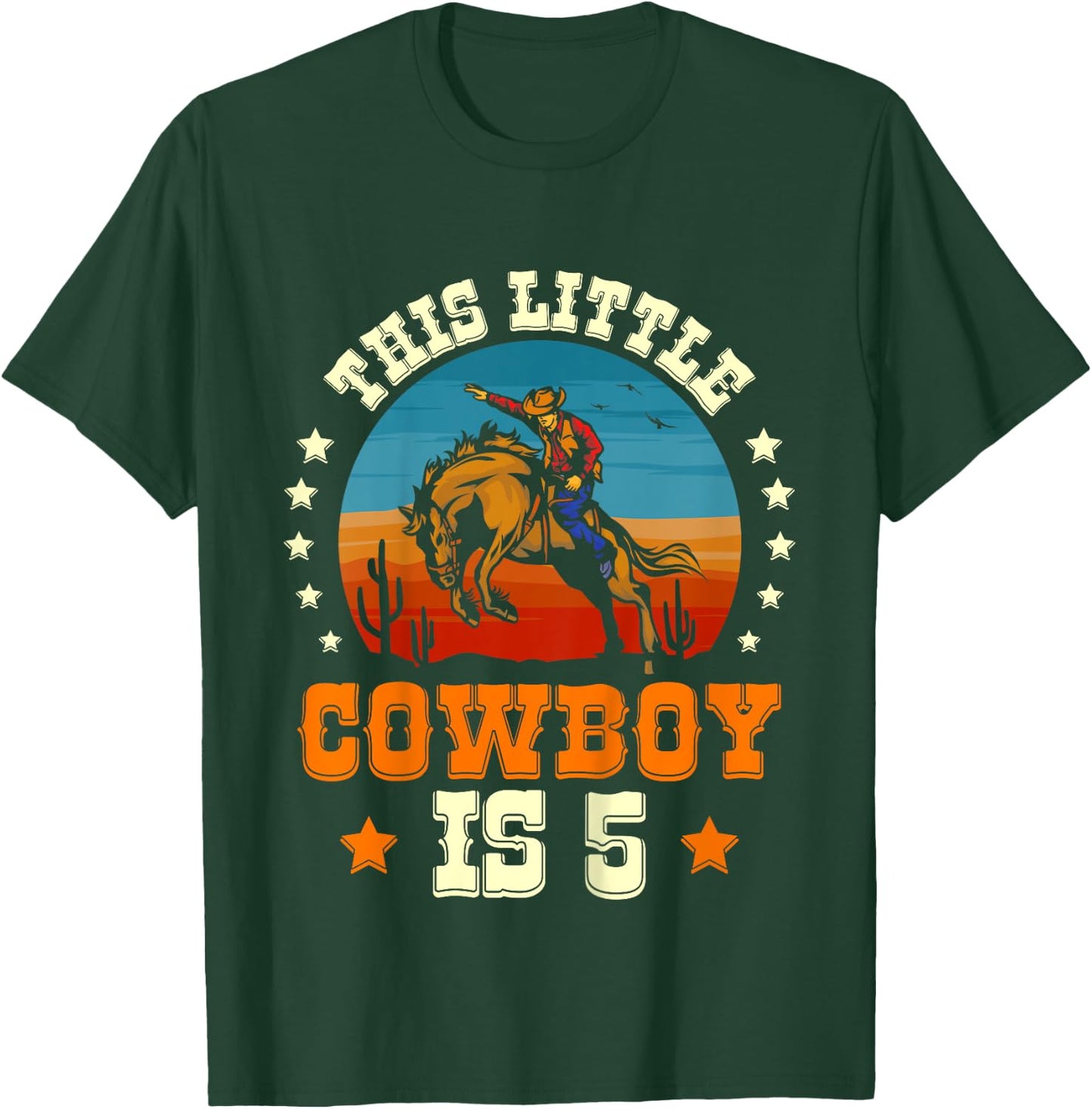 Kids Cowboy 5th Birthday Boys 5 Year Old Rodeo Western Horse T-Shirt - T-Shirt | Forest