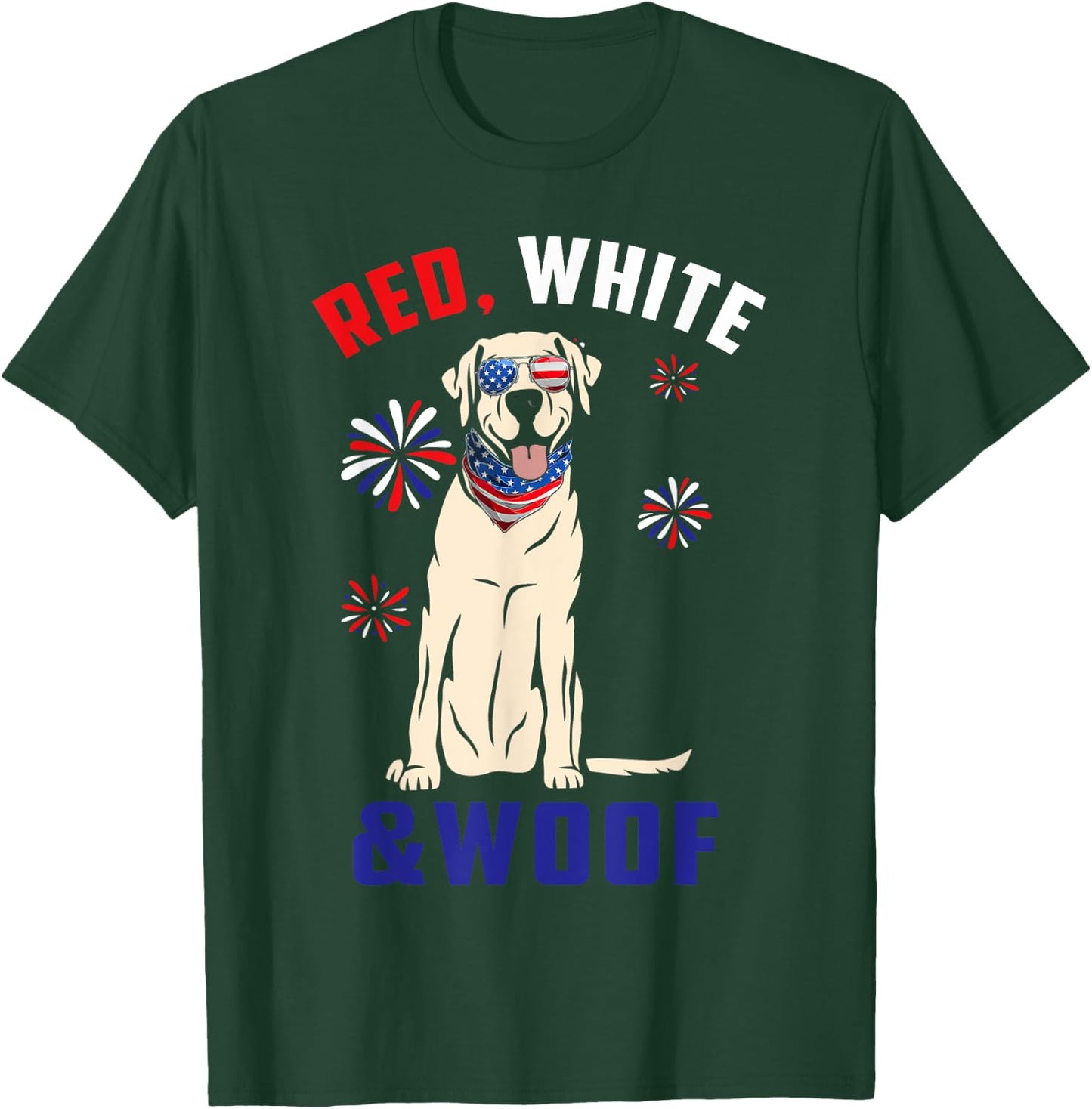 Red White And Woof Yellow Labrador Dog Lover 4th Of July T-Shirt - T-Shirt | Forest