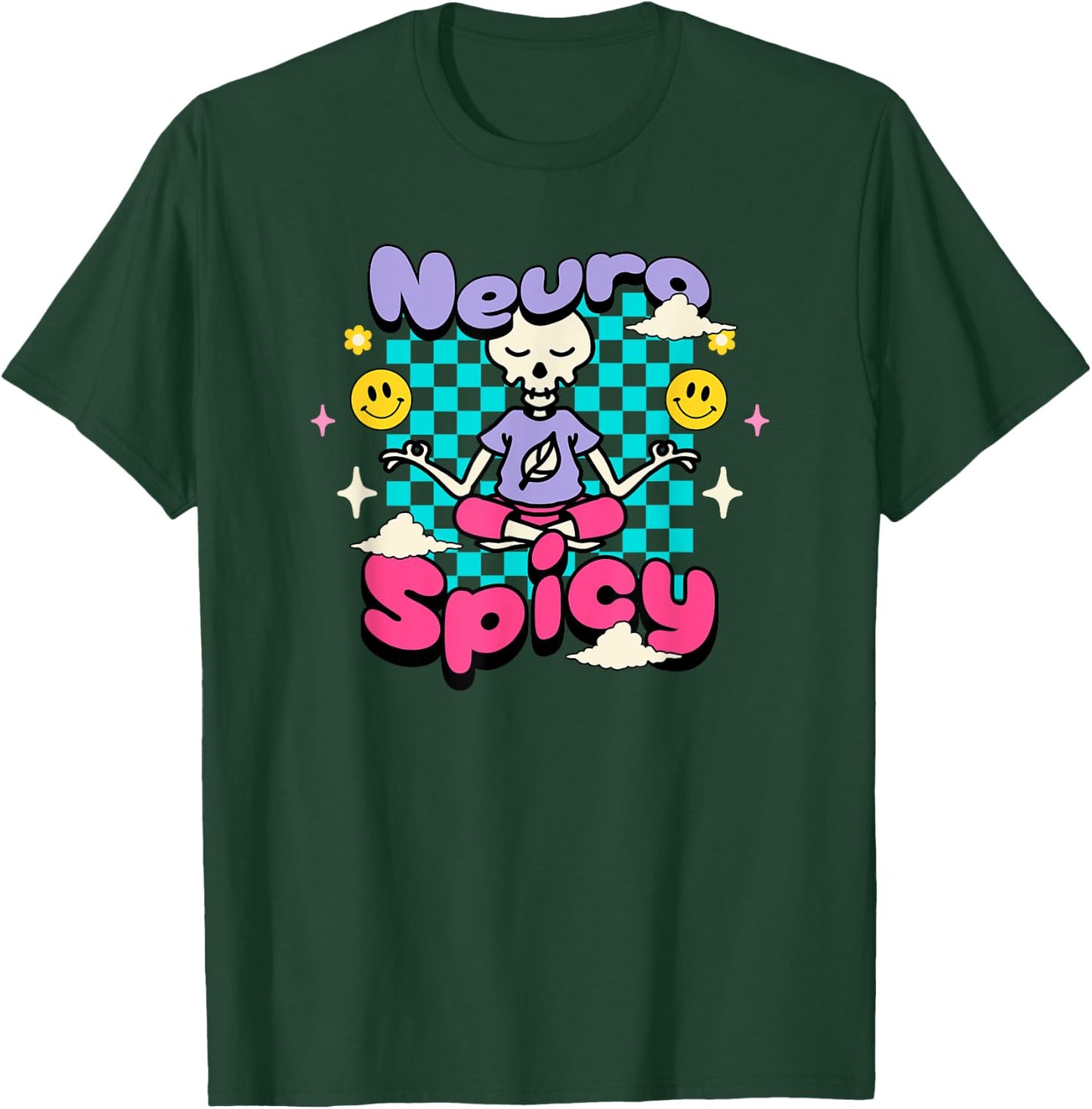 Neuro Spicy ADHD Autism Awareness Retro Groovy Skeleton T-Shirt - T-Shirt | Forest