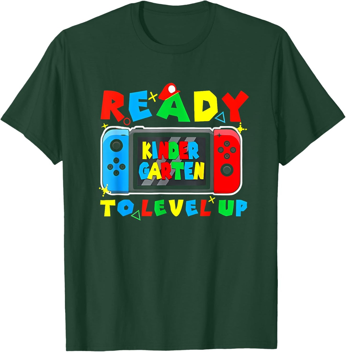 Retro Back To School Kindergarten Ready To Level Up Gamer T-Shirt - T-Shirt | Forest