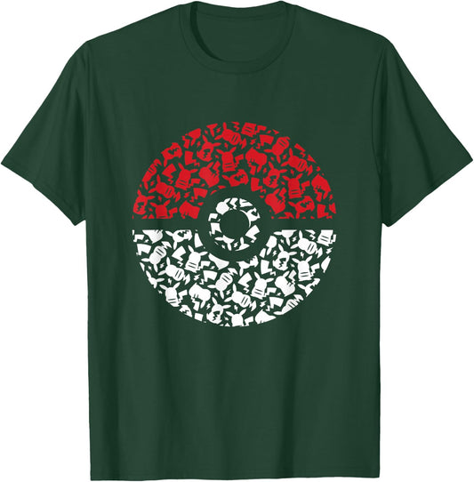 Pokemon Adult Pikachu Pokeball Pattern , Black, Small T-Shirt - T-Shirt | Forest