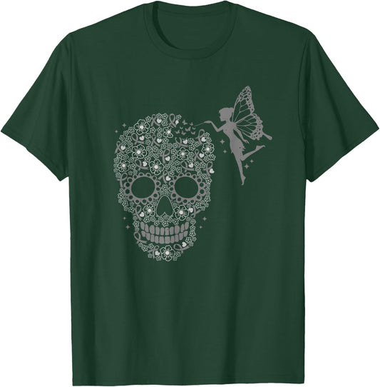 Brain Cancer Halloween Skull Fairy Grey Ribbon Awareness T-Shirt - T-Shirt | Forest