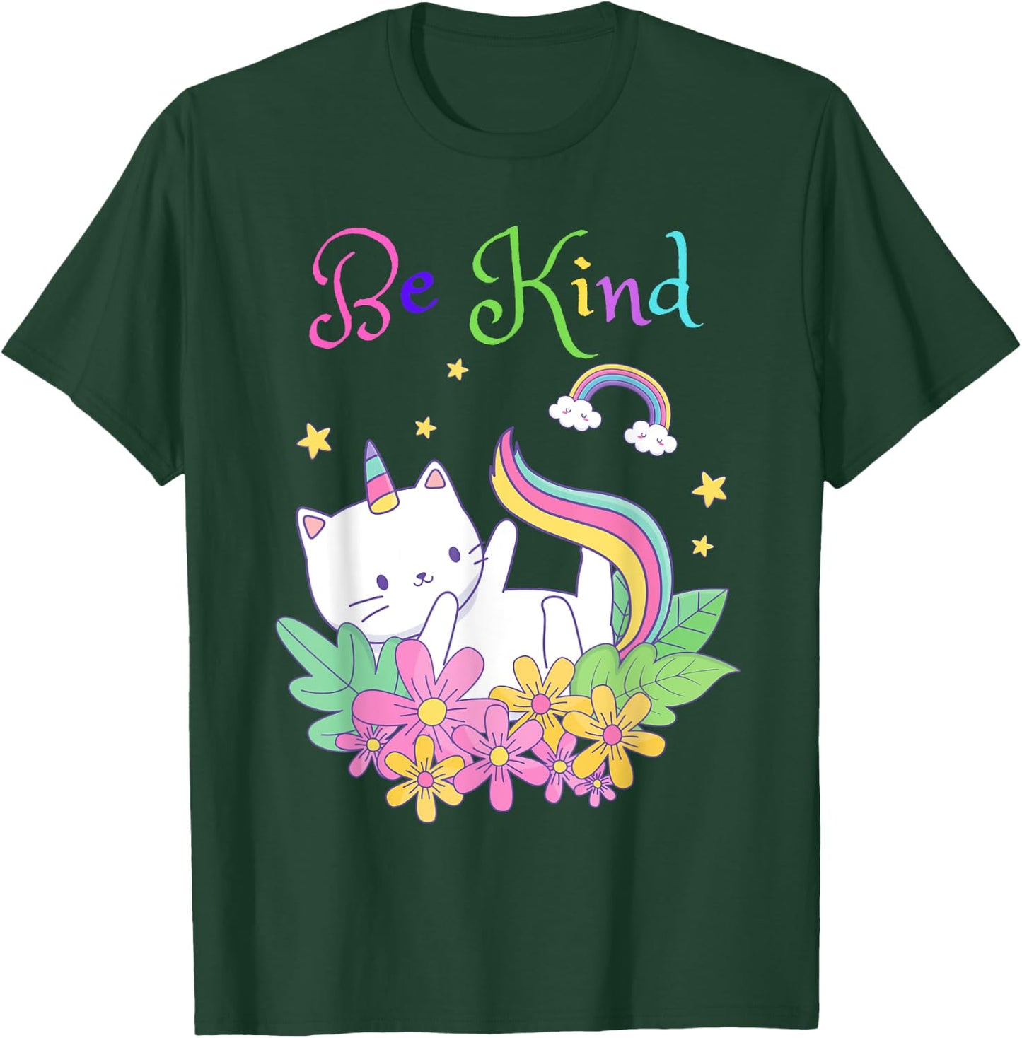 Cat Unicorn Be Kind Shirt Caticorn Be Kind Gift Teacher T-Shirt - T-Shirt | Forest