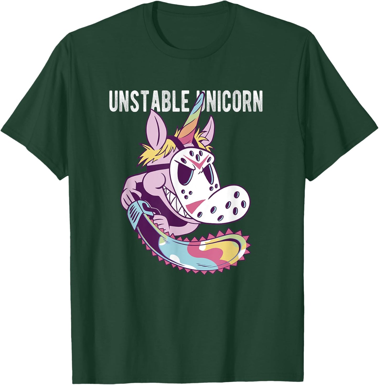 Unstable Unicorn with Chainsaw T-Shirt - T-Shirt | Forest