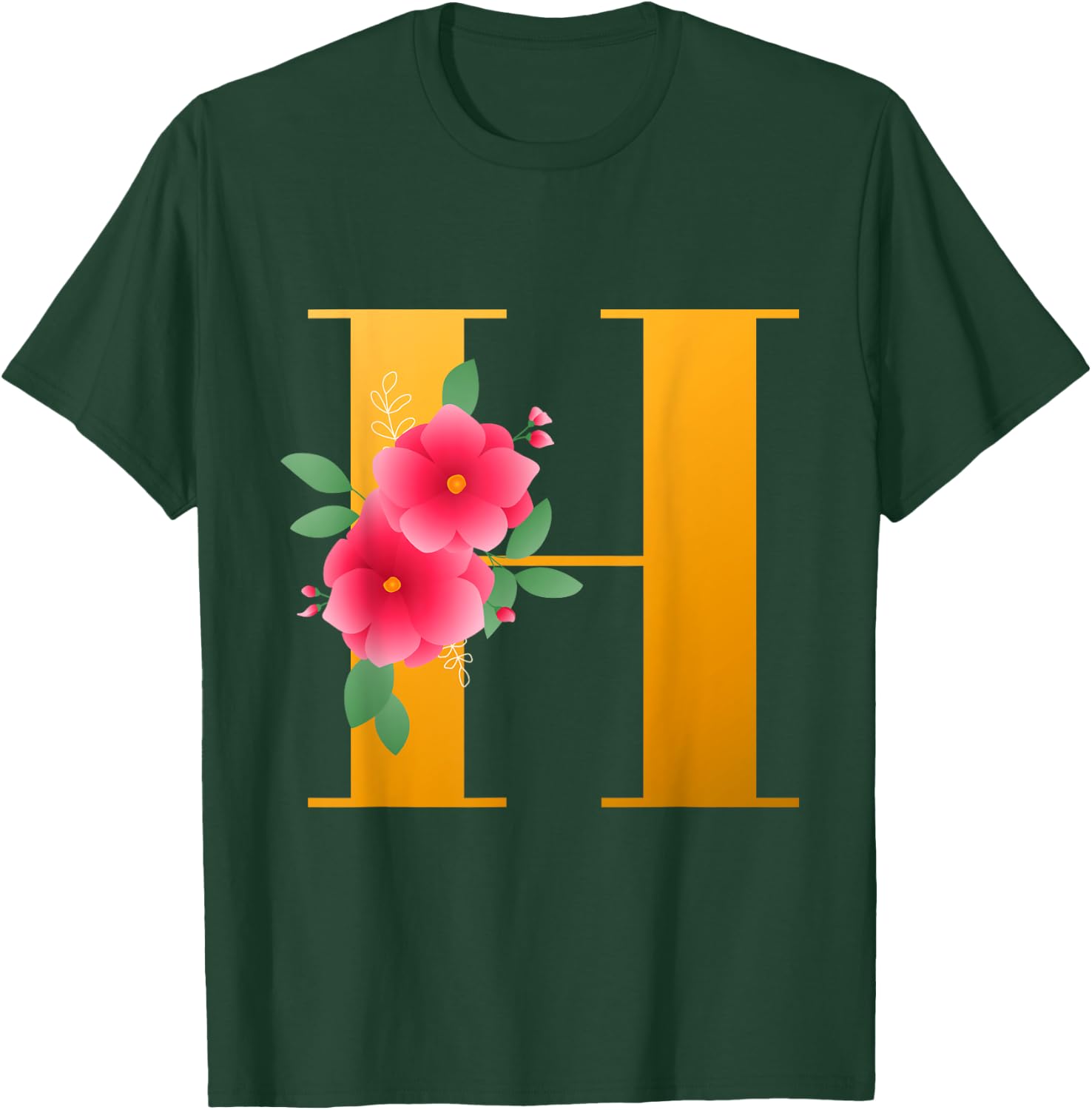 Floral H Alphabet Cute Initial Monogram Letter H Graphic T-Shirt - T-Shirt | Forest