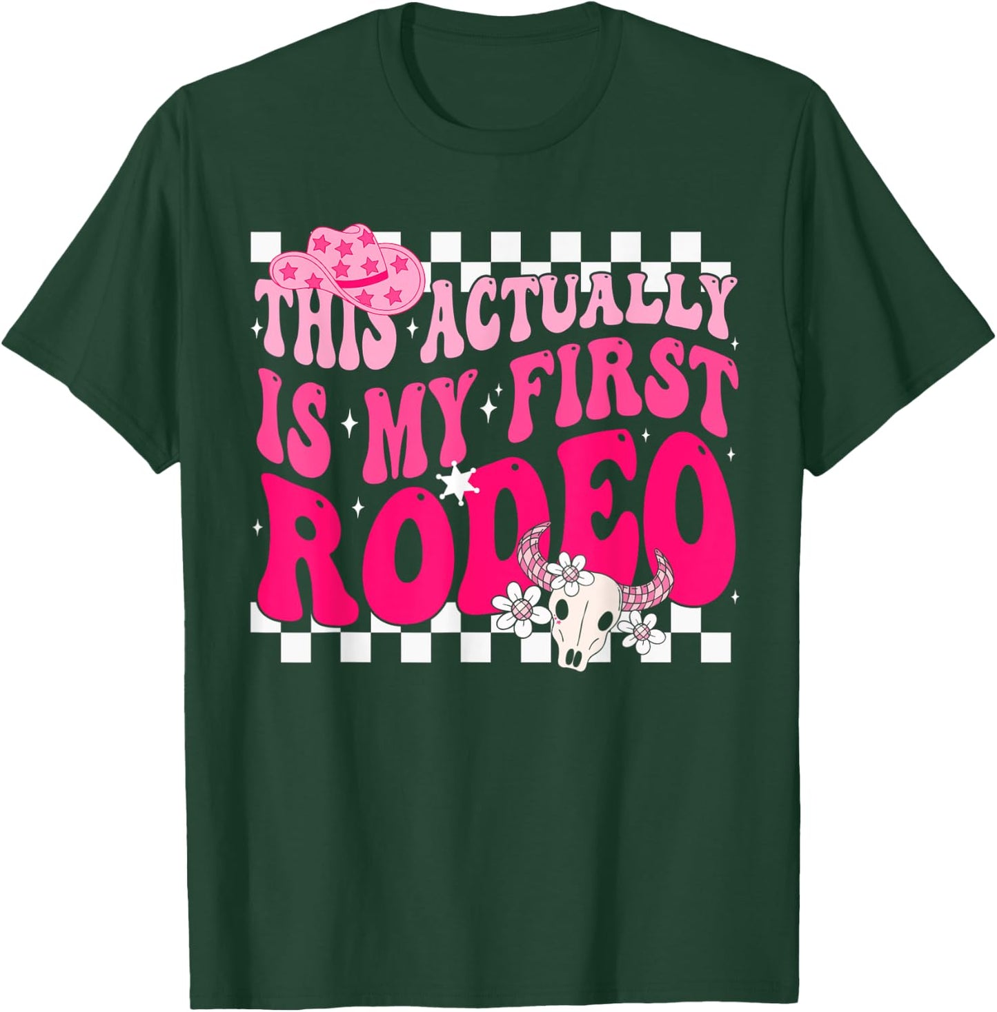 This Actually Is My First Rodeo Funny Cowgirl Groovy Western T-Shirt - T-Shirt | Forest