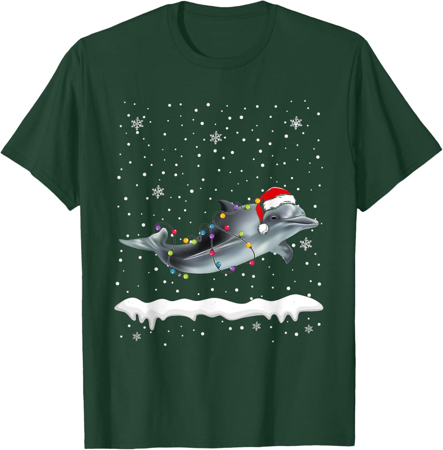 Funny Santa Dolphin Christmas Lights Animals Lover T-Shirt - T-Shirt | Forest
