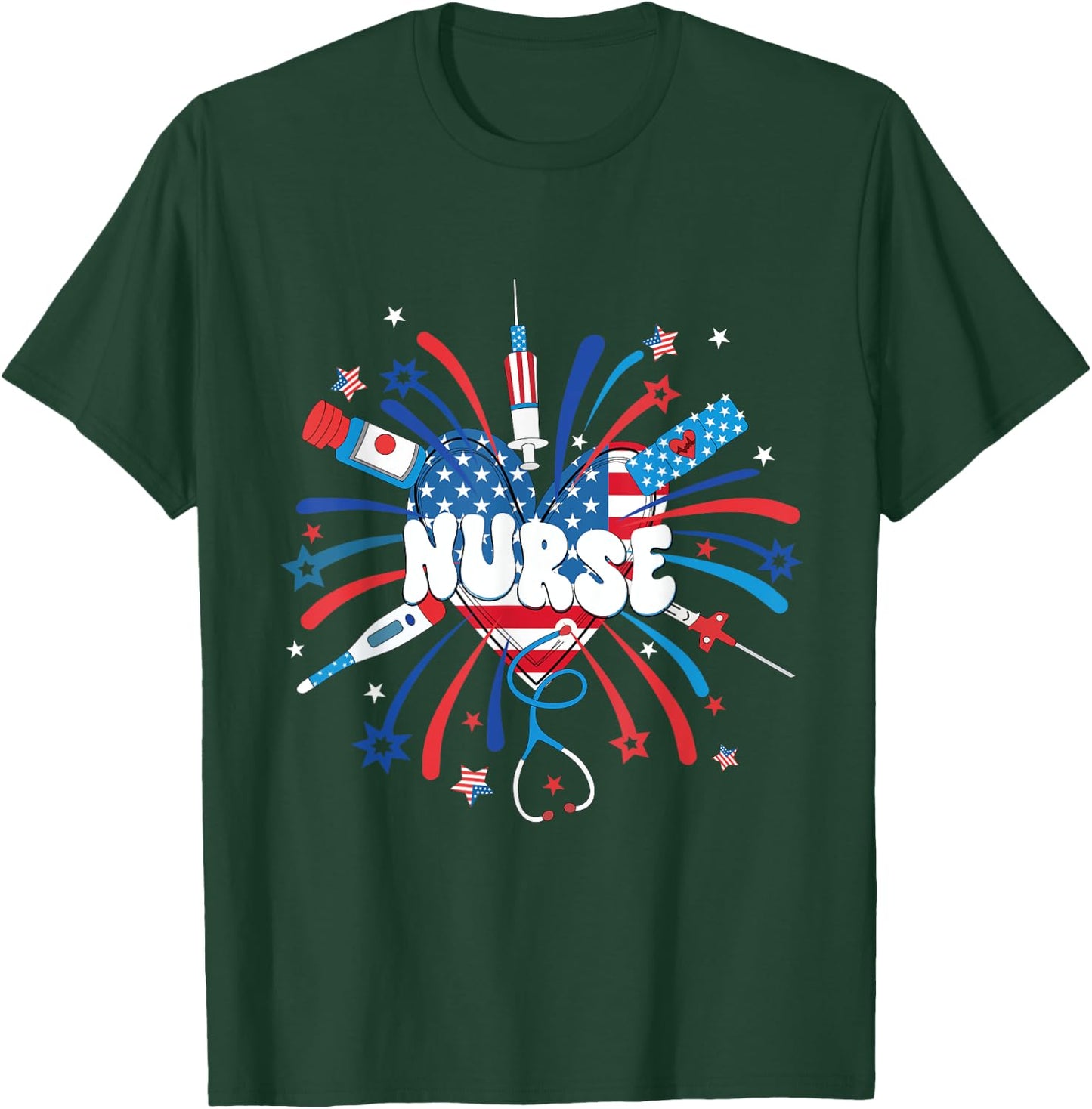 Firework 4th of July Nurse Independence Day Girly Nurse Icu T-Shirt - T-Shirt | Forest