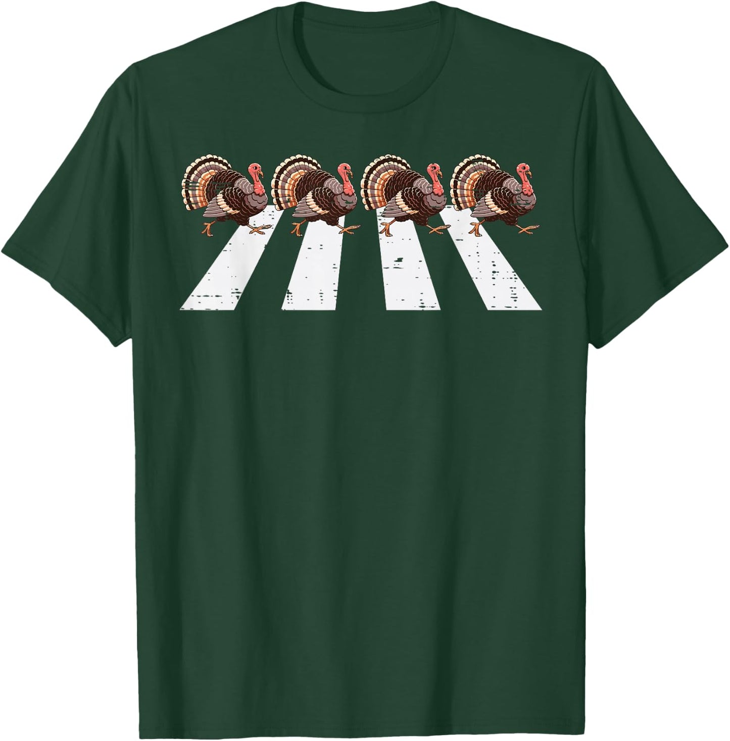 Thanksgiving Turkeys Crossing Road Crosswalk Men Women Kids T-Shirt - T-Shirt | Forest