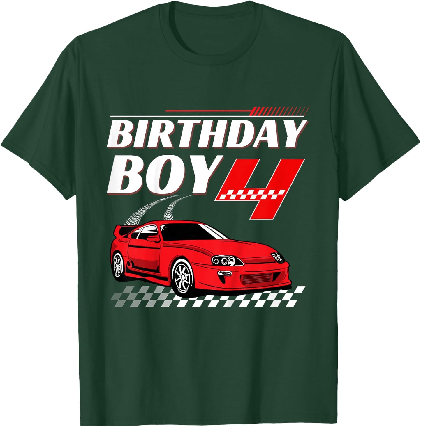 Kids Birthday Boy 4 years Race Car 4th Birthday Racing Car T-Shirt - T-Shirt | Forest