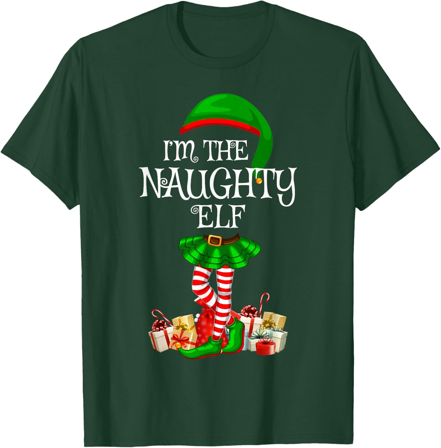 Matching Family Women Girls I'm The Naughty Elf Christmas T-Shirt - T-Shirt | Forest