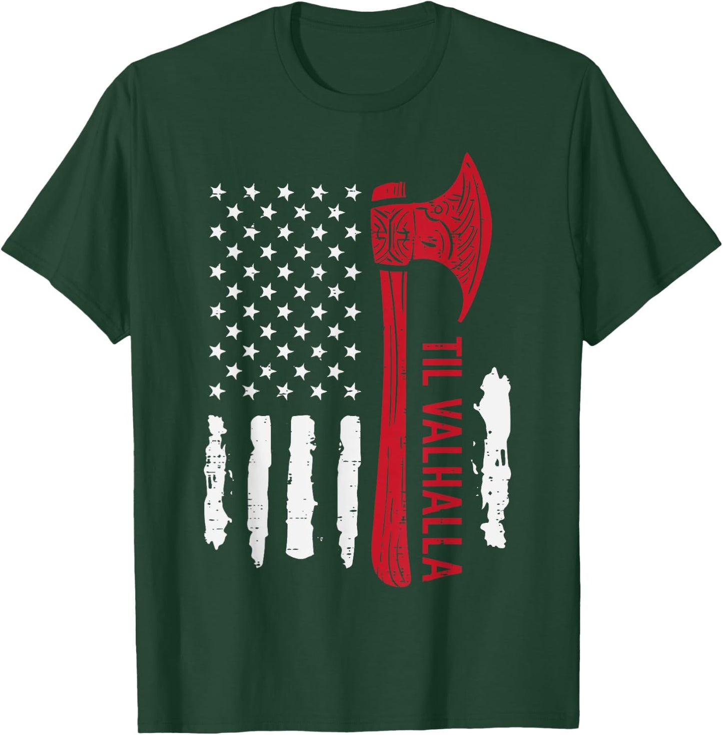 Viking Axe US Flag Til Valhalla Patriot Men Women Kids Boys T-Shirt - T-Shirt | Forest