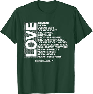 1 Corinthians 13:4-7 Love Is Patient Bible Verses Graphic T-Shirt - T-Shirt | Forest