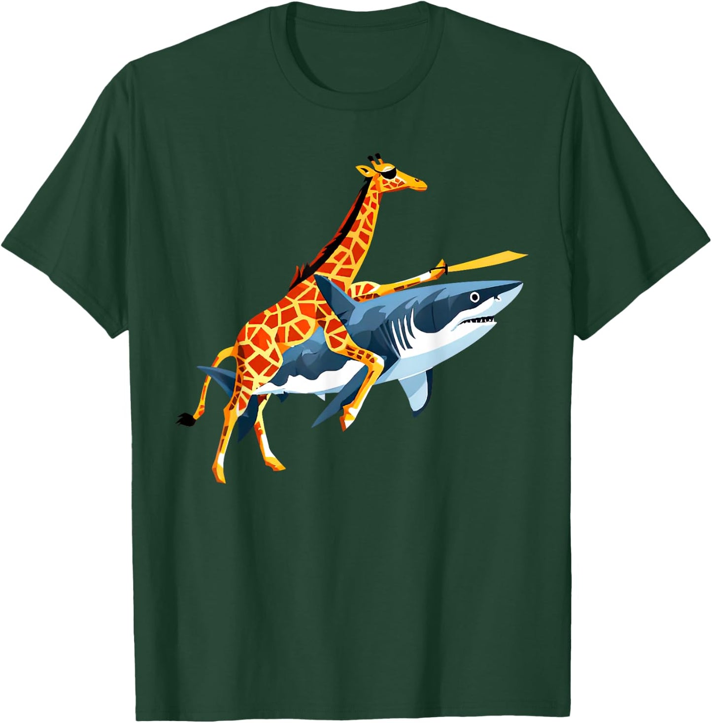 Retro Giraffe Riding Shark Funny Animal Lover Graphic T-Shirt - T-Shirt | Forest