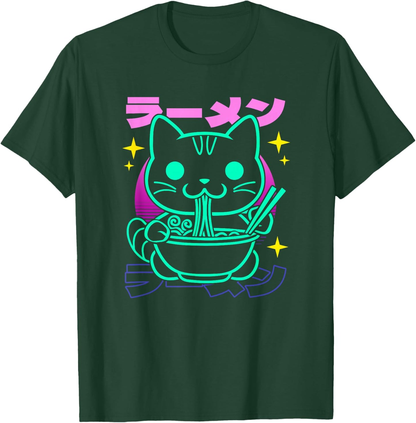 Retro Kawaii Ramen Cat T-Shirt - T-Shirt | Forest