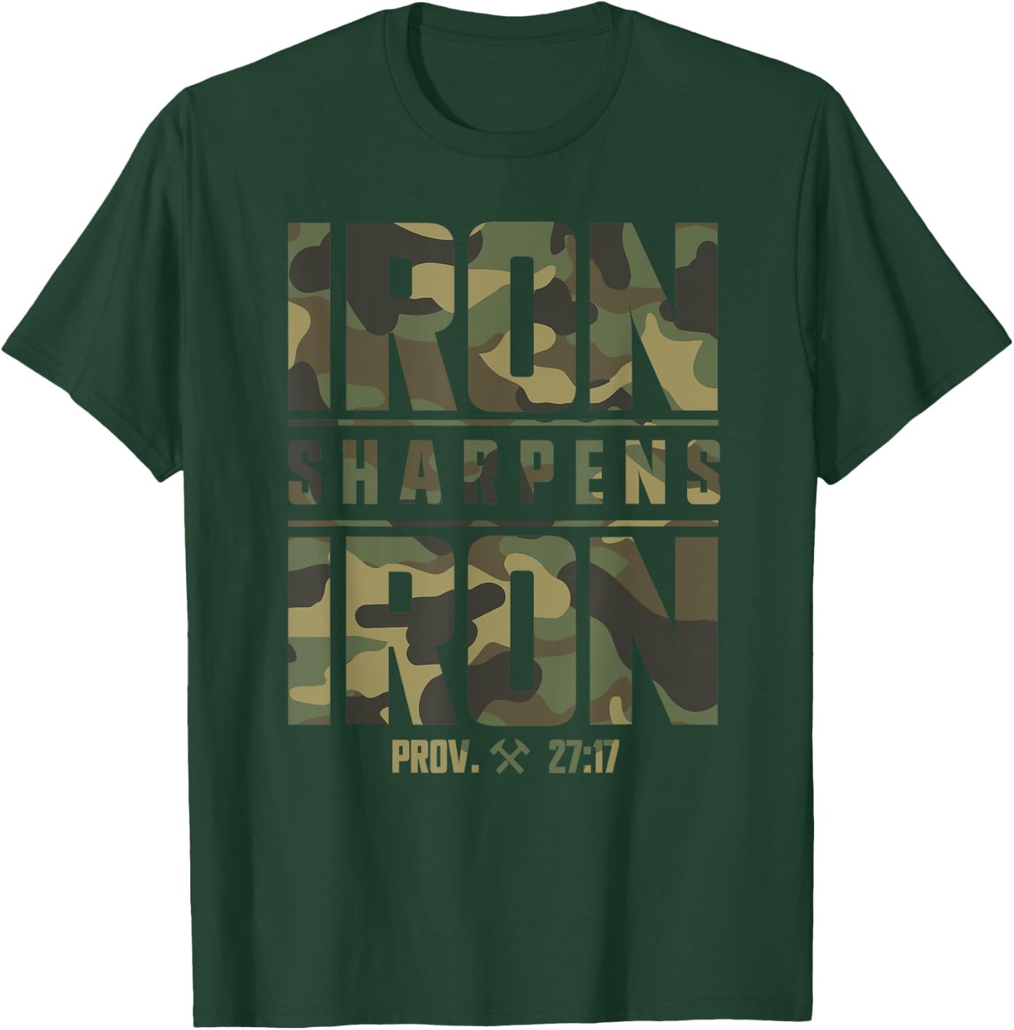 Iron Sharpens Iron Christian Men Camo Scripture Gym Workout T-Shirt - T-Shirt | Forest