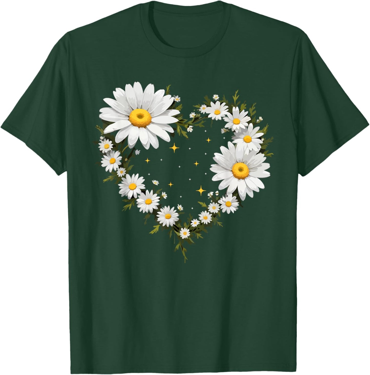 Heart With Daisy Flowers, Daisies With Heart Outline T-Shirt - T-Shirt | Forest