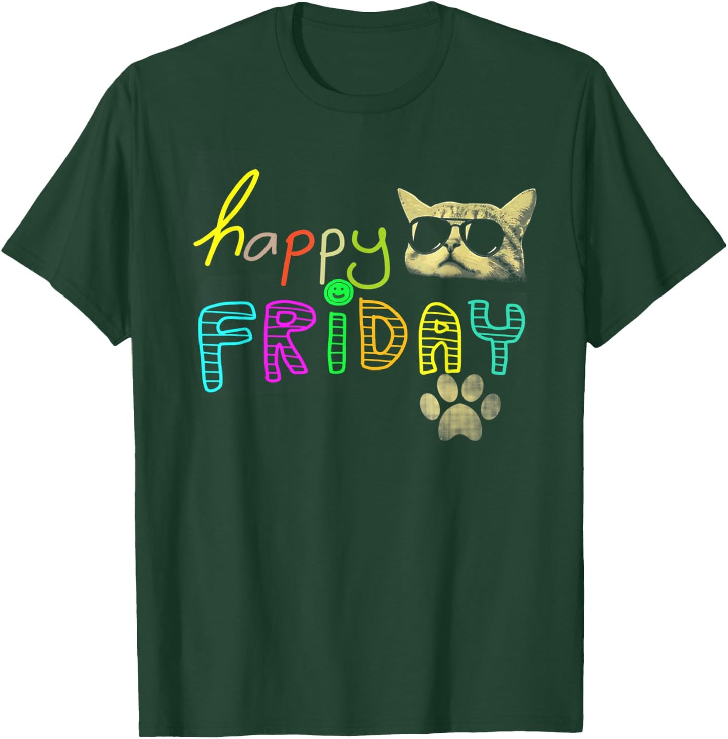 Funny cat lovers Happy Friday Cute Rainbow Graphic Women Kids T-Shirt - T-Shirt | Forest