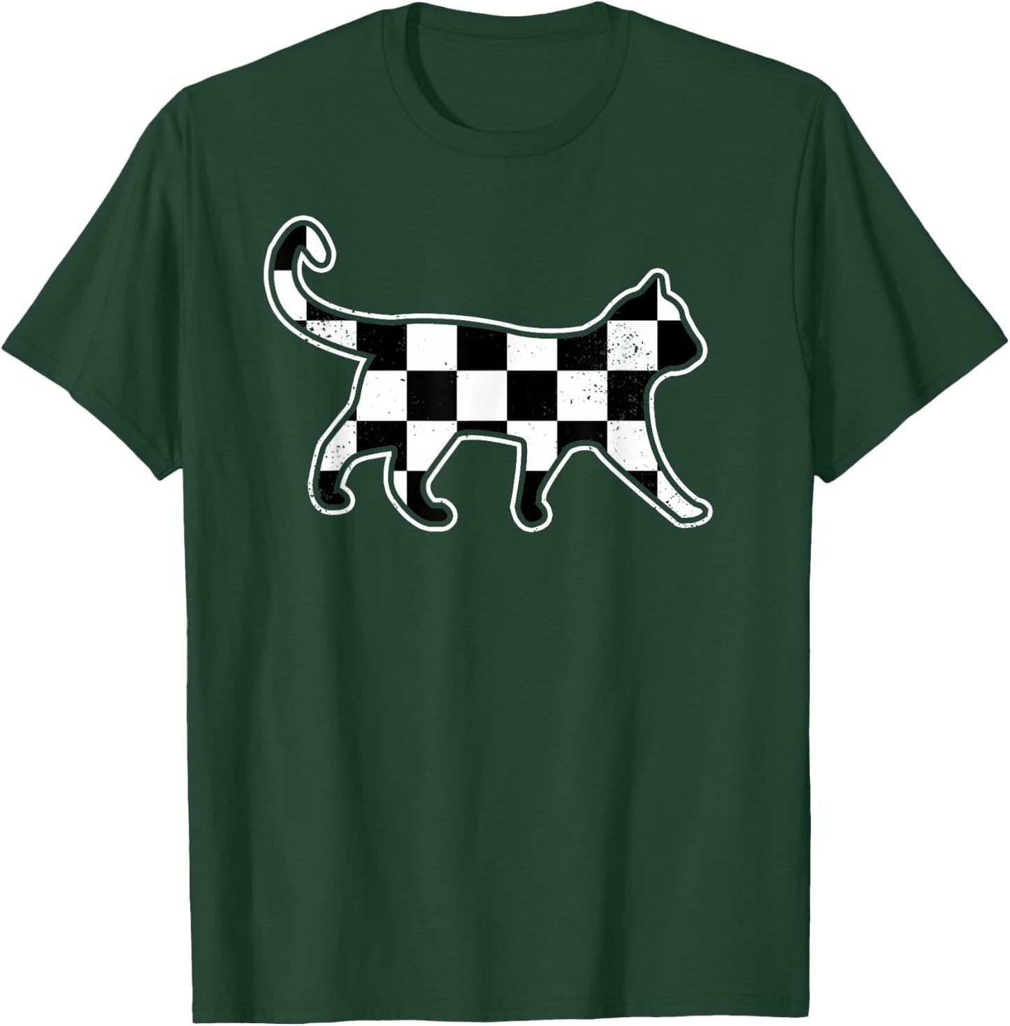 Checkered Cat Retro Race Car Flag Cat Owner Boys Kids T-Shirt - T-Shirt | Forest