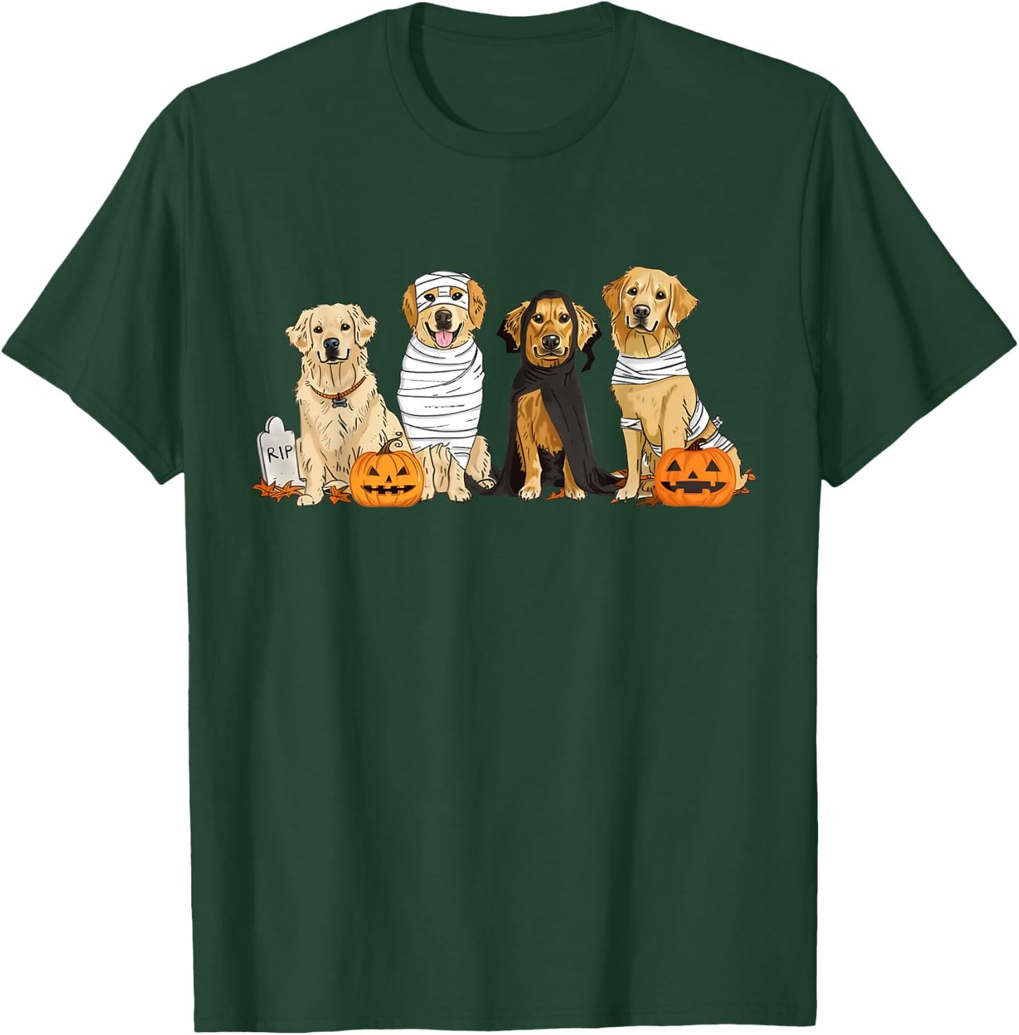 Golden Retriever Ghost Dog Halloween Golden Retriever Witch Men Women T-Shirt - T-Shirt | Forest
