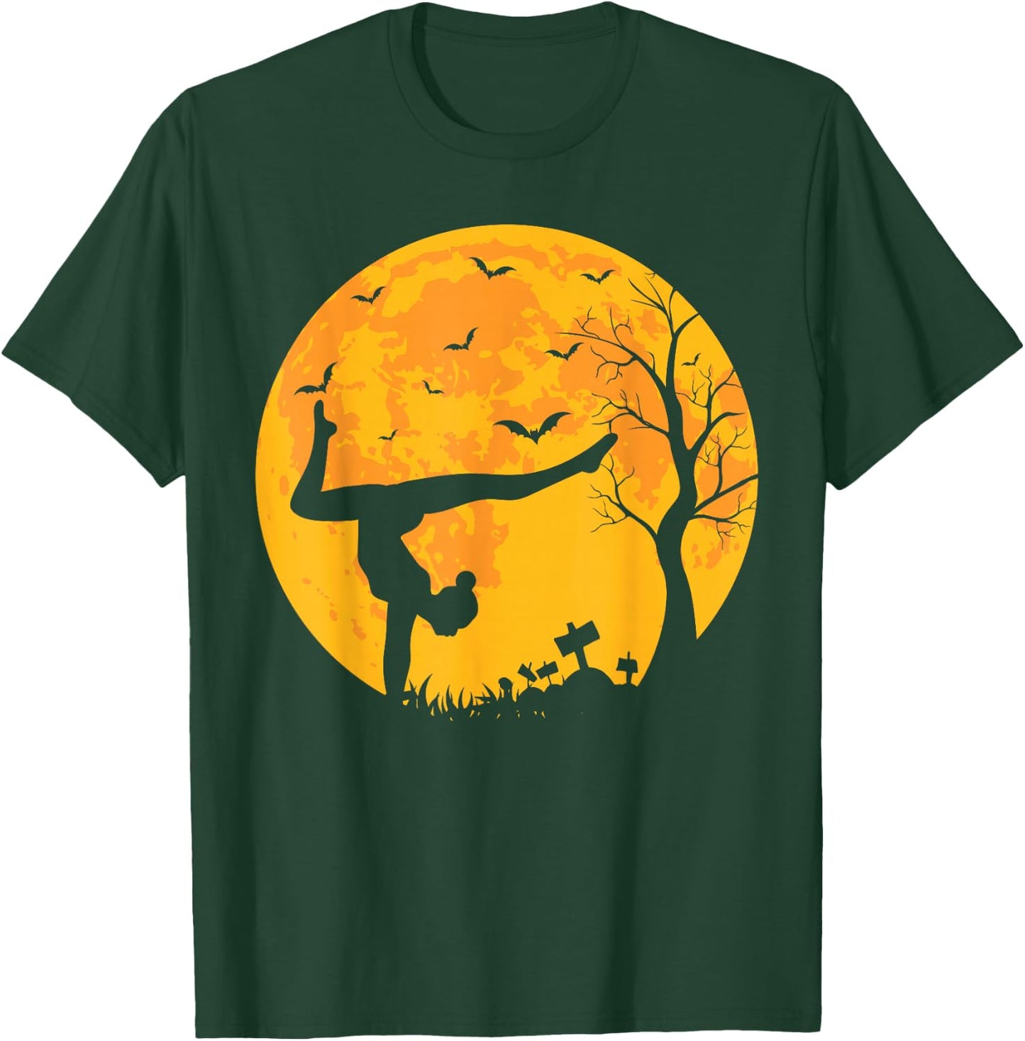 Gymnastics Athlete And Moon Silhouette Funny Halloween T-Shirt - T-Shirt | Forest