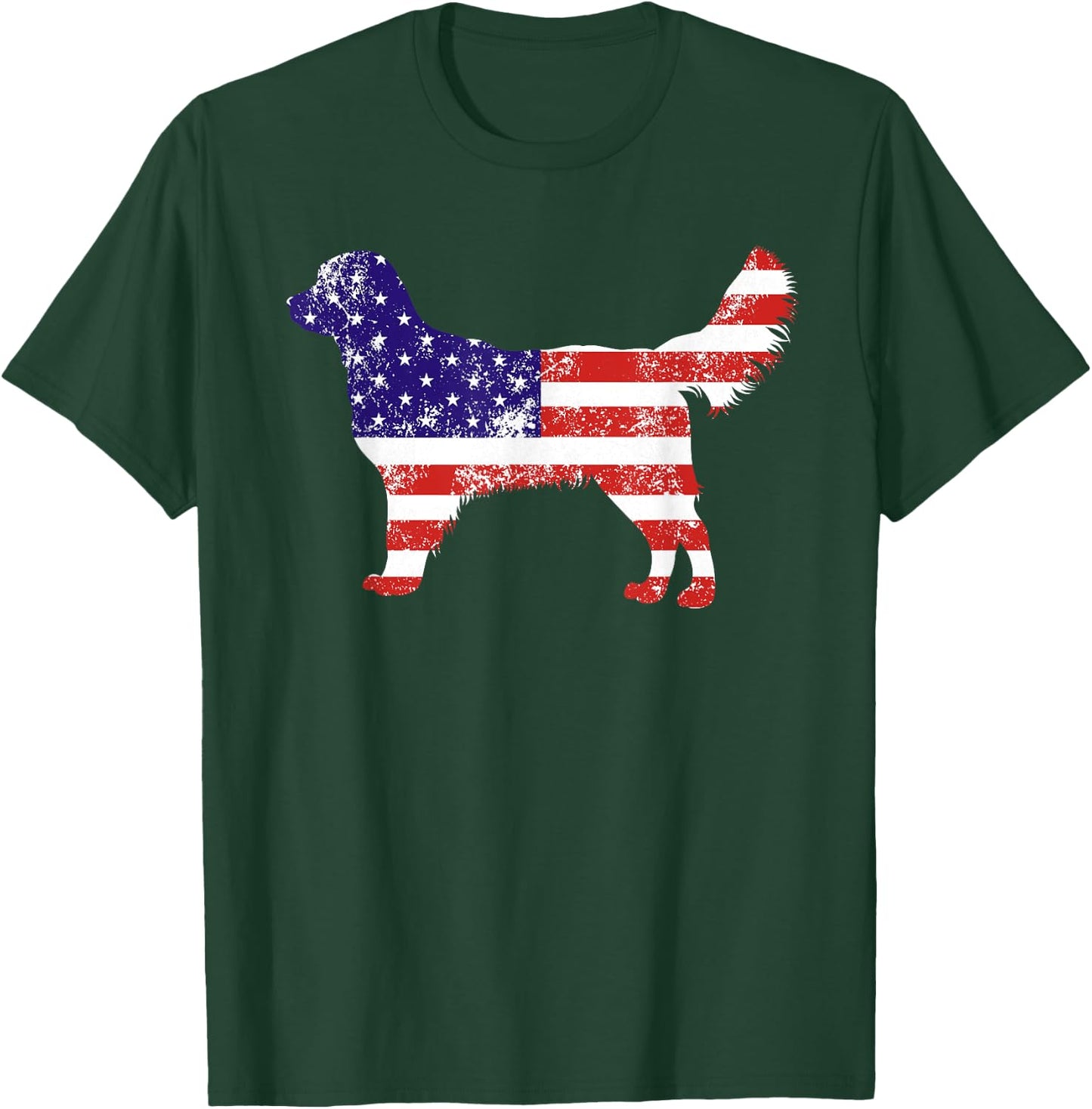 American Flag Golden Dog Retriever USA Retro 4th Of July Women Kids Men T-Shirt - T-Shirt | Forest