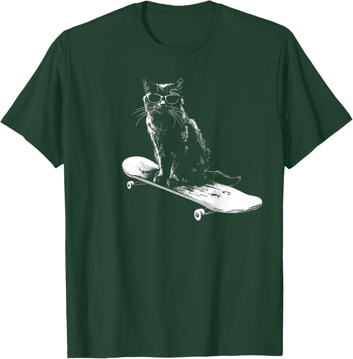 Cool Skateboarding Cat with Sunglasses Women Kids T-Shirt - T-Shirt | Forest