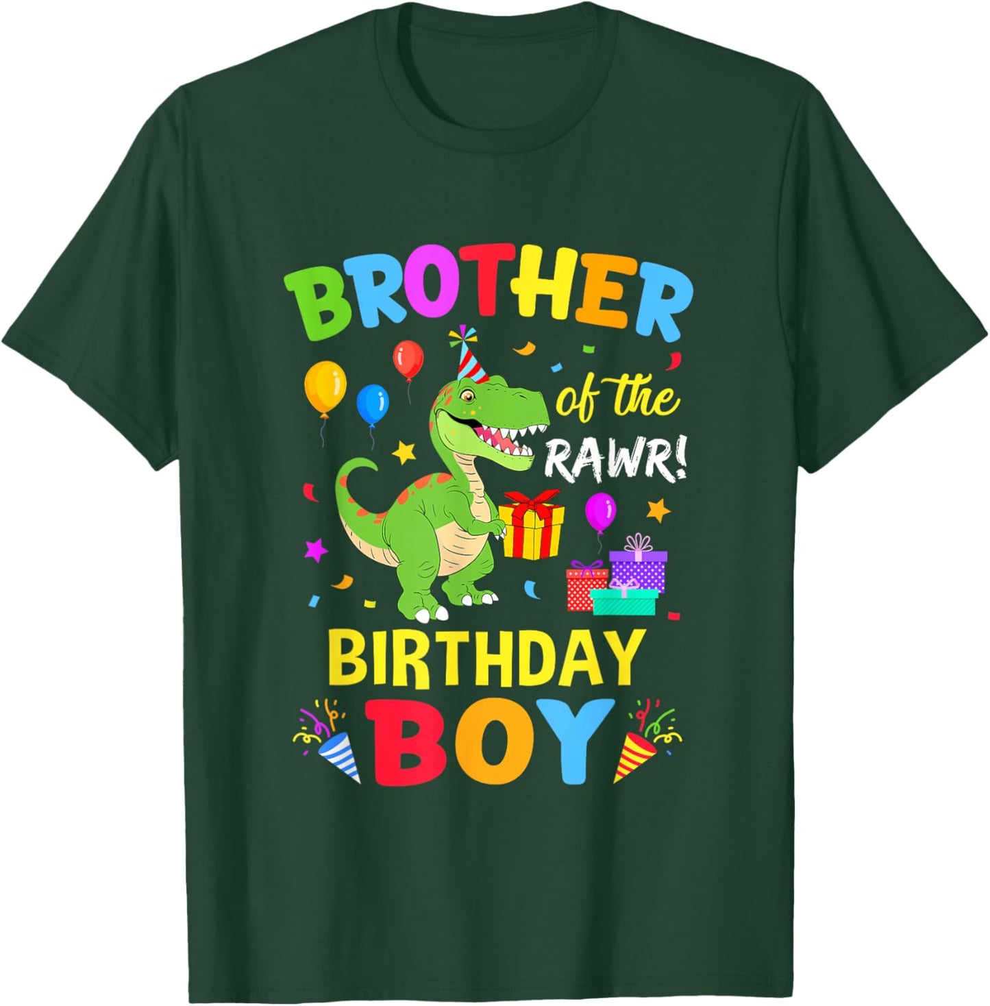 Brother of The Birthday Boy T-Rex Funny Dinosaur Boy Party T-Shirt - T-Shirt | Forest