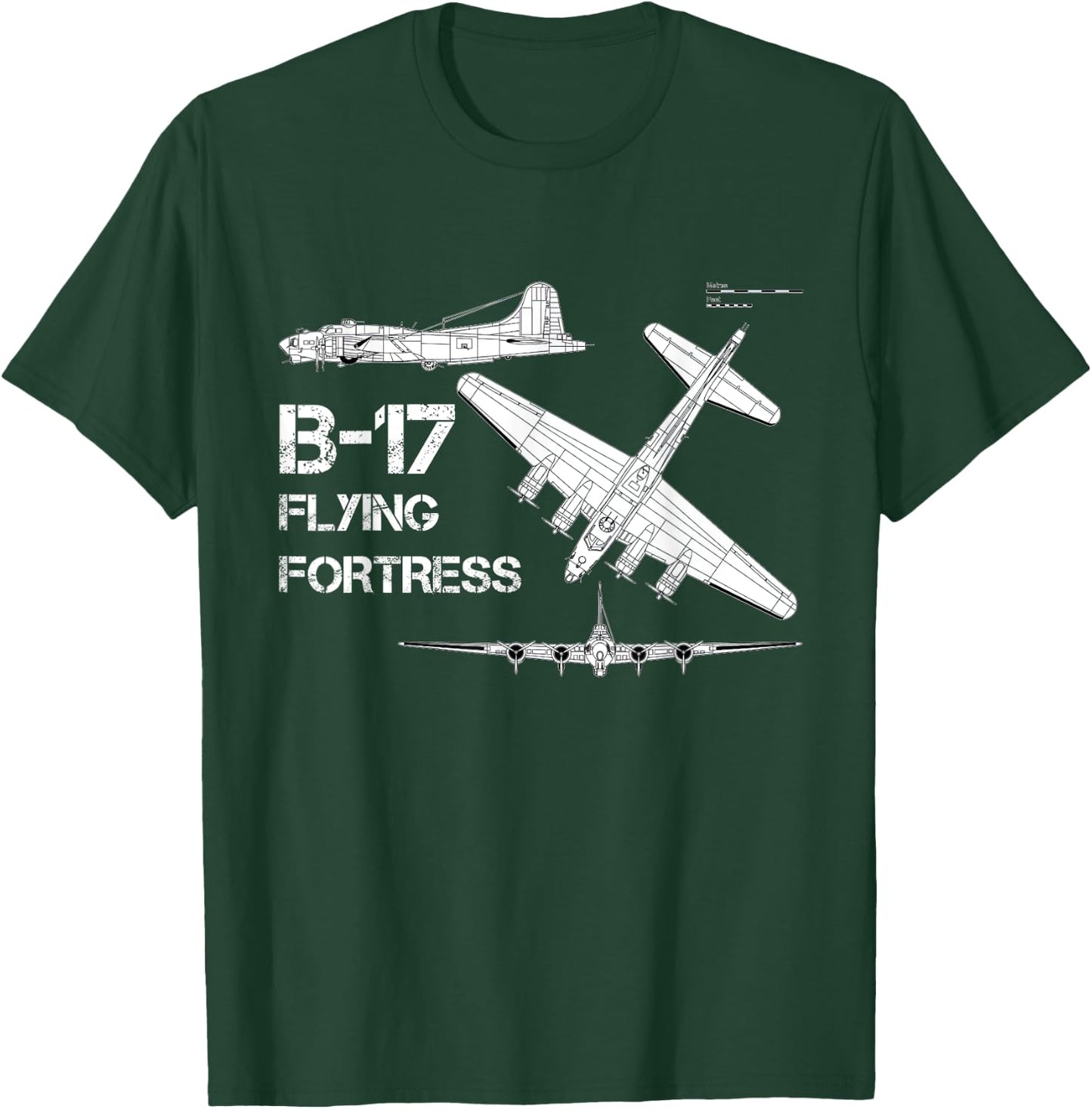 B-17 Flying Fortress WW2 Heavy Bomber Aircraft Blueprint T-Shirt - T-Shirt | Forest