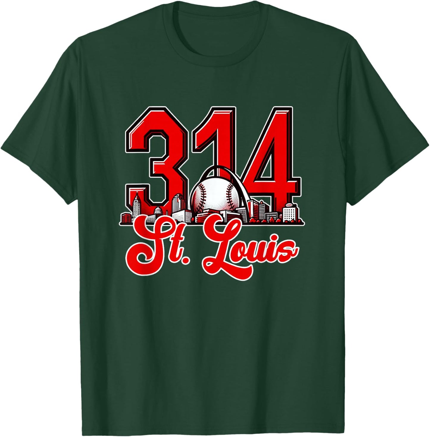 St. Louis 314 Red and White Arch Skyline T-Shirt - T-Shirt | Forest