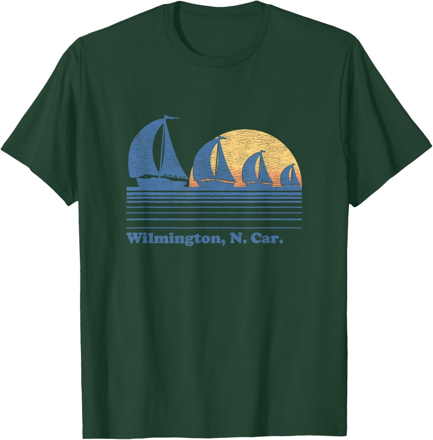 Wilmington NC Sailboat Vintage 80s Sunset T-Shirt - T-Shirt | Forest