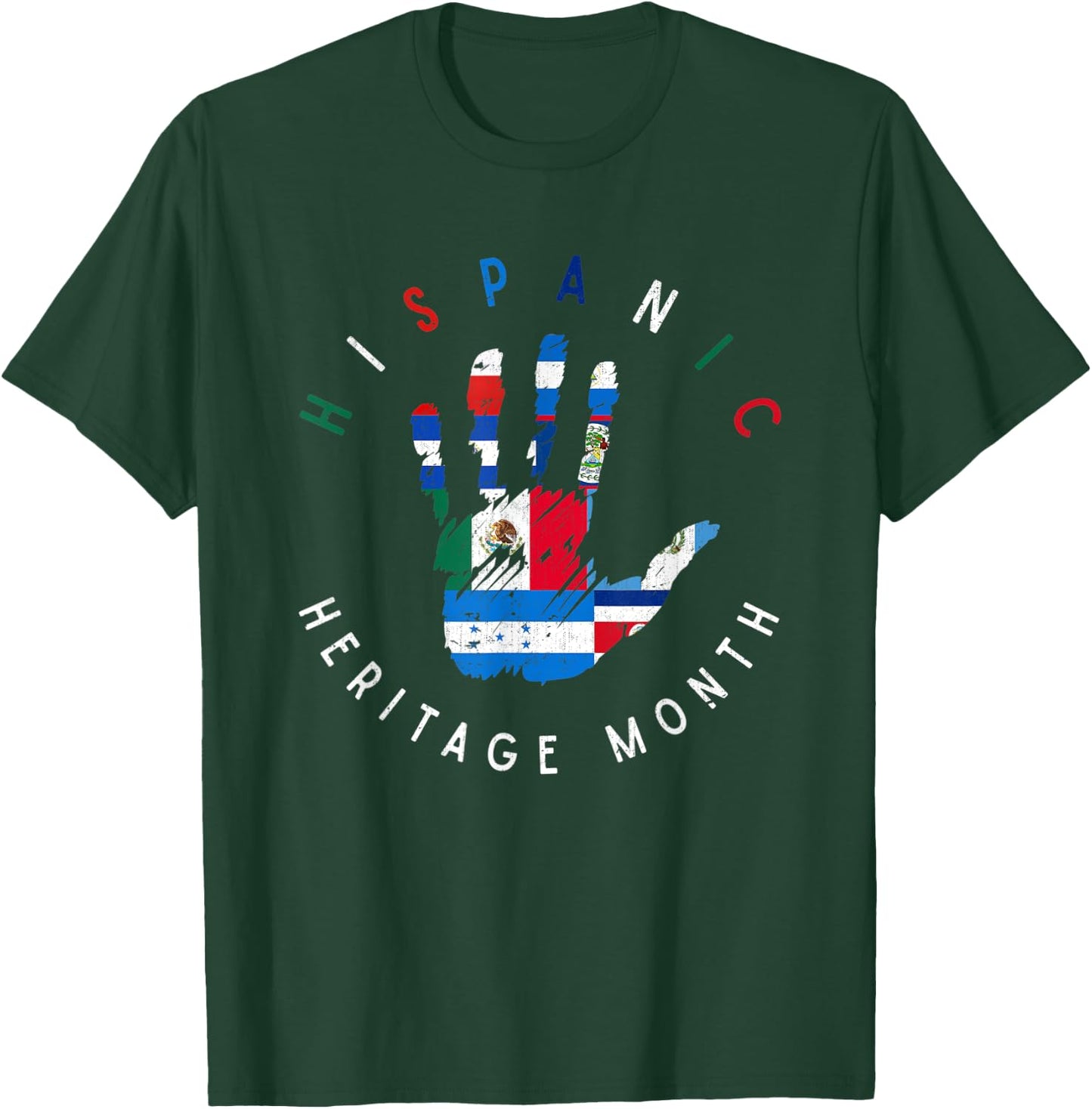 Proud Latin American Flag Hand Hispanic Heritage Month Women Kids Men T-Shirt - T-Shirt | Forest