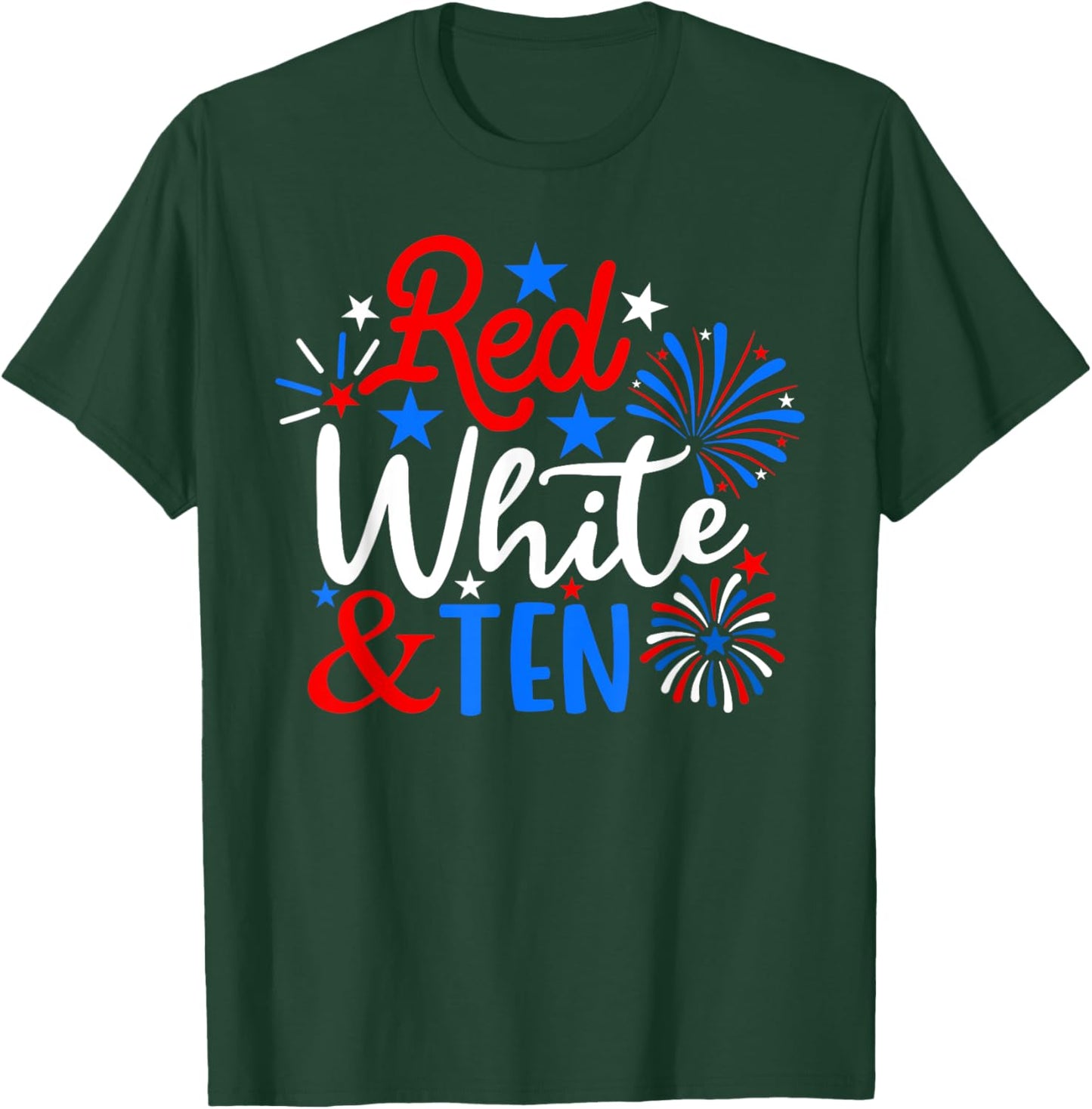 Red White And Ten 4th Of July 10th Birthday Patriotic T-Shirt - T-Shirt | Forest