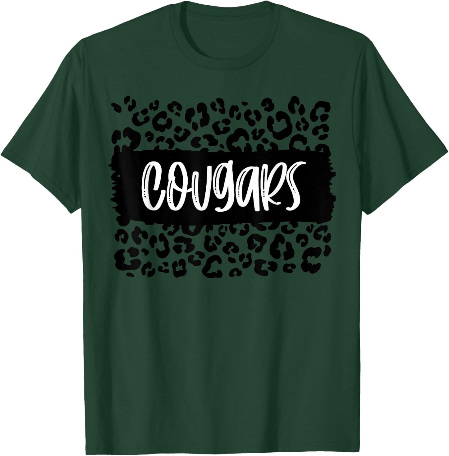 Cougars Team Mascot School Spirit Game Night Leopard Print T-Shirt - T-Shirt | Forest