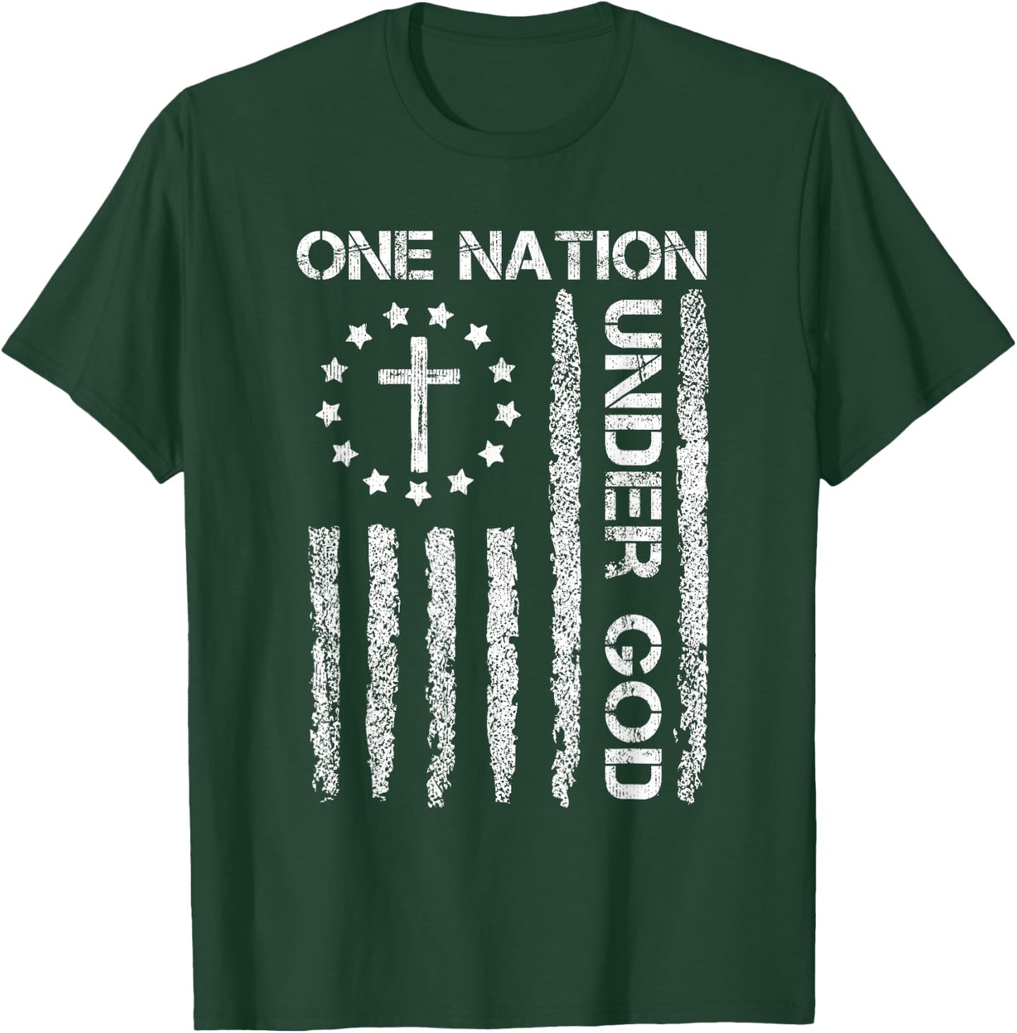 One Nation Under God USA Flag 4th July Christian Religious Men T-Shirt - T-Shirt | Forest