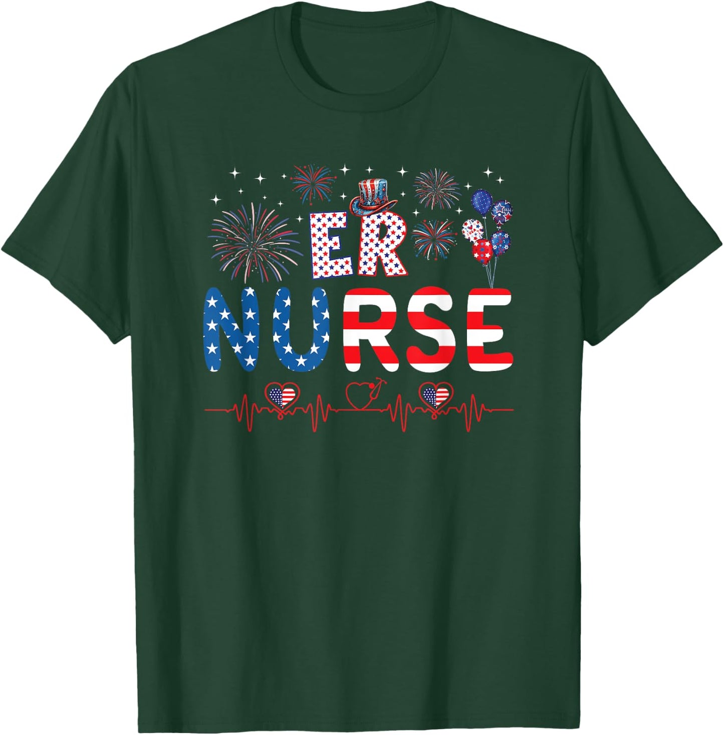 4th Of July ER Nurse T-Shirt - T-Shirt | Forest