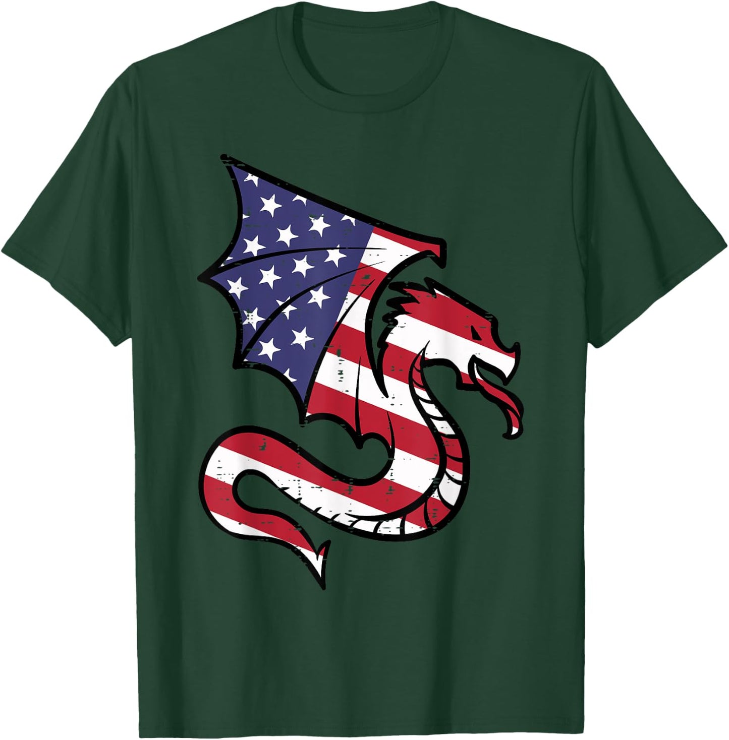 4th Of July Dragon American Flag Patriotic Men Women Kids T-Shirt - T-Shirt | Forest