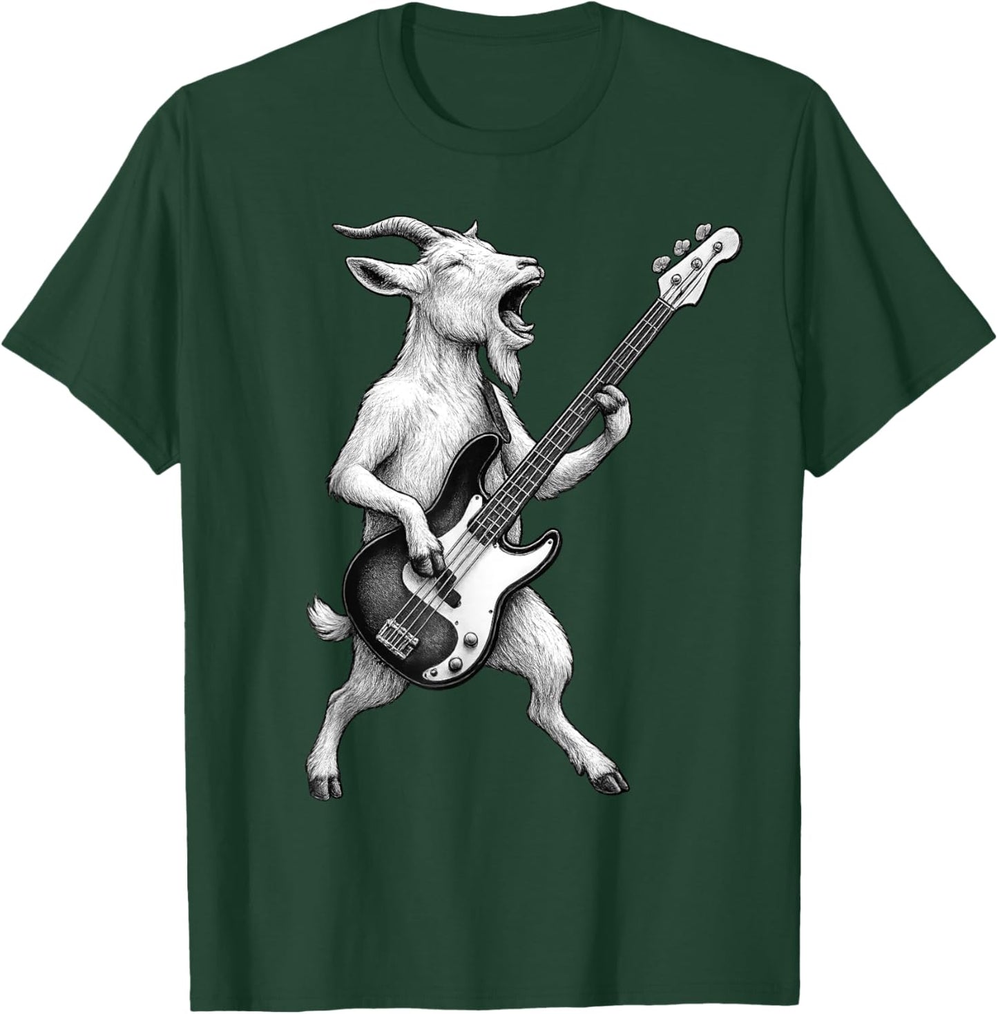 Goat Playing Bass Guitar Rock Music Animal Lover T-Shirt - T-Shirt | Forest