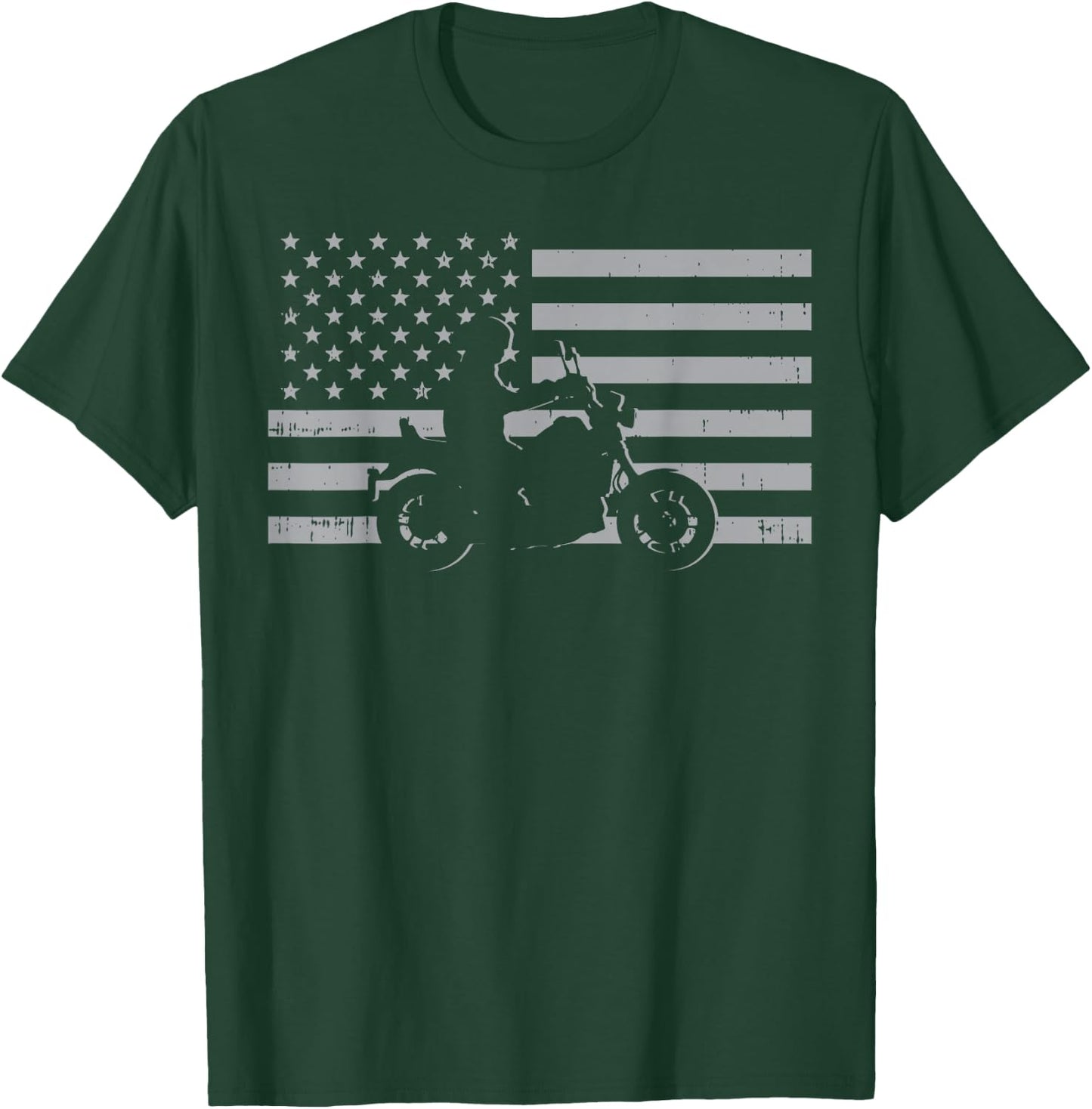 Motorcycle US Flag Biker Motorbike Men Women Kids Teen Youth T-Shirt - T-Shirt | Forest